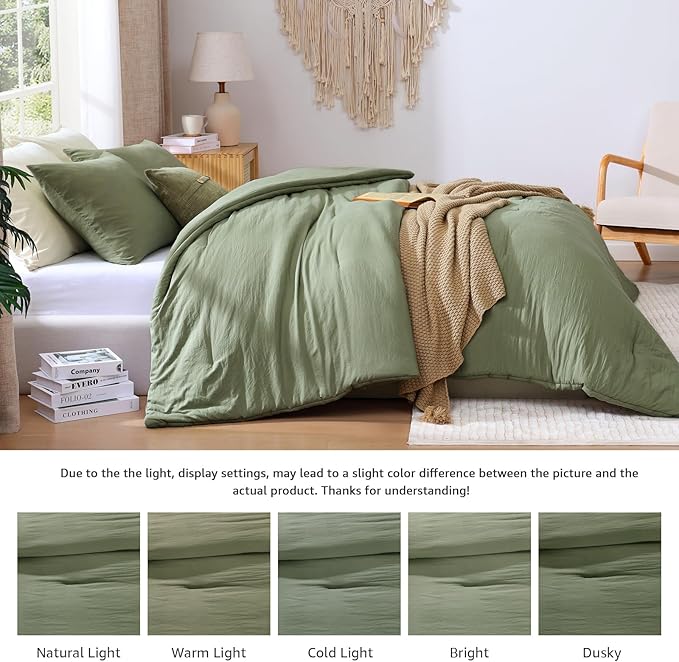 WRENSONGE Twin XL Size Comforter Sets - 3 Pieces Green Comforter Prewashed Soft Lightweight for All Seasons, Fluffy Down Alternative Comforter Twin XL Size with 2 Pillow Shams