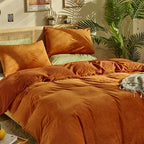 CLOTHKNOW Burnt Orange Comforter Set Queen Velvet Bedding Comforter Sets Orange Rust Comforter Terracotta Comforter Queen with 2 x Pillowcases