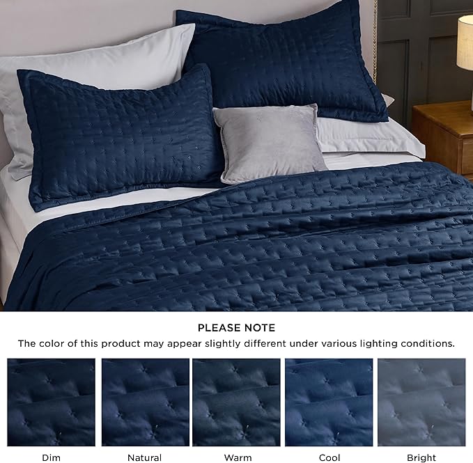 Bedsure Quilts Queen Size - Navy Blue Bedspread Queen Size & Lightweight Comforter, Modern Coverlet with Clover Pattern, Ultra Soft All-Season Bedding, 90 x 96 Inches | Stitch-Free Quilting, Ultra Soft, Lightweight, Machine Washable, Pet-Friendly