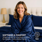 Pure Bedding Satin Sheets Full [4-Piece, Navy] Hotel Luxury Silky Bed Sheets - Extra Soft 1800 Microfiber Sheet Set, Wrinkle, Fade, Deep Pocket Fitted Sheet, Flat Sheet, Pillow Cases