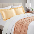 Silky Satin Ruffled Pillow Cases for Hair and Skin,Gold Silk Pillowcases Standard Set of 2 with Envelope Closure Princess Room Decoration