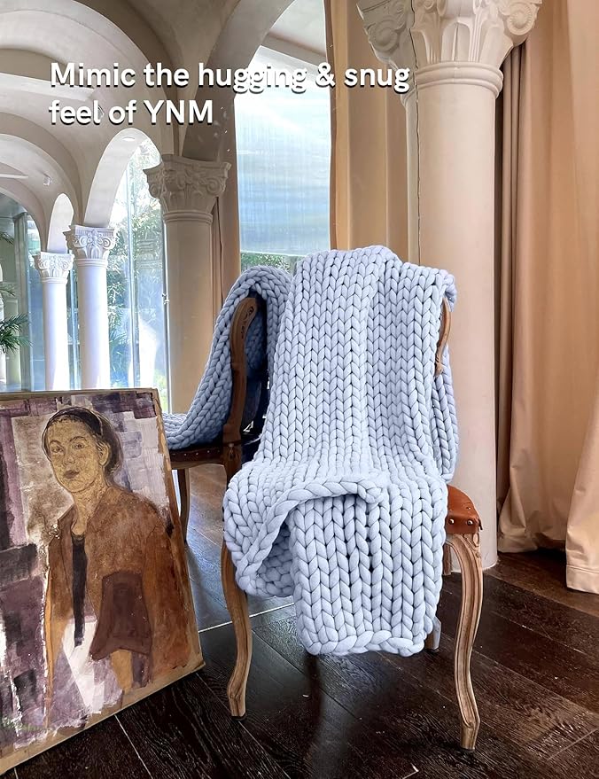 YnM Chunky Throw Blanket, Medium-Weight, Hand Knitted, Skin Friendly, Ventilated and Breathable, Machine Washable, Home Décor Piece for Couch, Sofa and Bed (Atlantis Blue, 60x80 Inch)