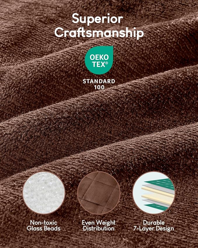 Cottonblue Weighted Blanket for Adults 15 lbs Twin Size 48x72 in, Cozy Flannel Sherpa Fleece Weighted Throw Blankets Comfortable for Calming and Relax, Shaggy Bed Sofa Heavy Blankets, Chocolate Brown