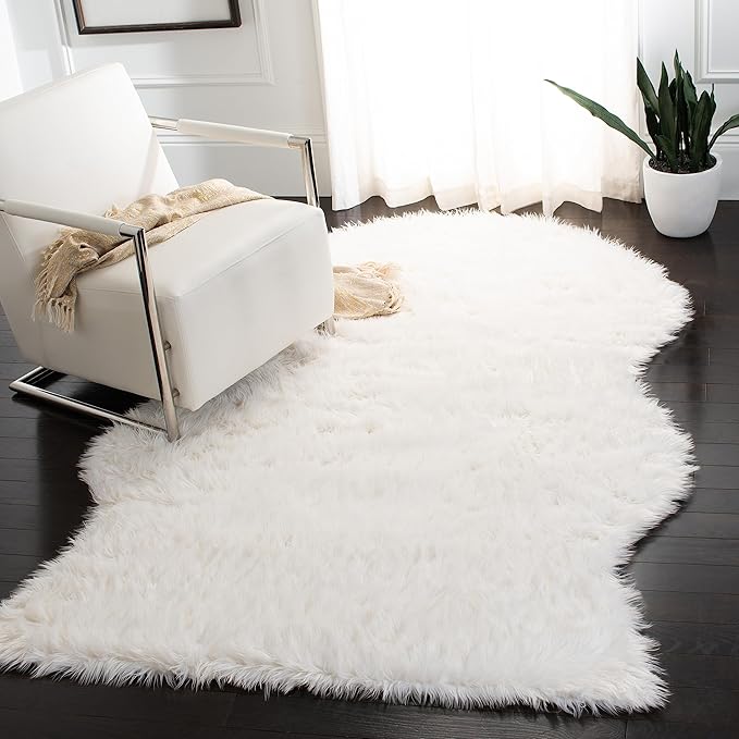 SAFAVIEH Faux Sheep Skin Collection 6' x 9' Ivory FSS115A Silken Glam 2.35-inch Thick Area Rug