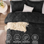 BEDELITE Black Comforter Set Queen - 3 Pieces Boho Pintuck Bedding Comforter Sets, Lightweight Soft & Warm Bed Comforter Queen with 2 Pillowcases for All Season