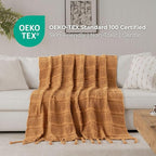 Boho Knitted Chenille Blanket with Tassels - Lightweight & Soft All-Season Throw - 3D Classic Pattern for Living Room Bedroom Couch, Amber Brown, Twin 60"x80"