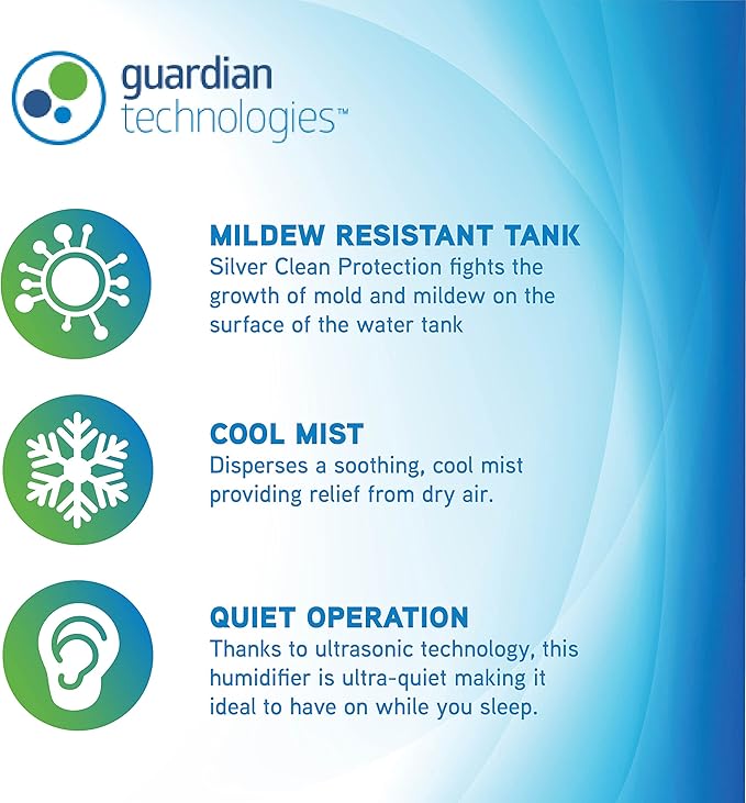 Pure Guardian H910BL Ultrasonic Cool Mist Humidifier, 14 Hrs. Run Time, 210 Sq. Ft. Coverage, Small Rooms, Quiet, Filter Free (Pack of 2)