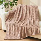 NEWCOSPLAY Super Soft Queen Blanket Taupe Premium Silky Flannel Fleece 3D Checkered Lightweight Bed Blanket All Season Use (Taupe Checkered, Queen(90"x90"))