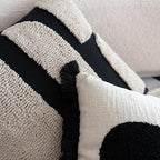 Black White Boho Fringe Tasseled Pillow Cover, Neutral Decorative Rectangular Throw Pillow Case, Geometric Modern Sham for Bed Couch Living Room, 12x20 inches, 1PCS