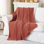 Chunky Cable Knit Throw Blanket Lightweight Rust 100% Organic Cotton Blanket for Sofa Couch Bed Baby Nursery, Rustic Shabby Chic Modern Farmhouse, 60” x 80” Give Laundering Bag
