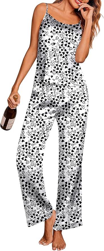 Ekouaer Women Silk Satin Pajamas Sleeveless Pjs Set 2 Piece Summer Loungewear Sleepwear with Pockets S-XXL