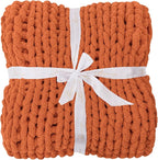 Bigacogo Chunky Knit Throw Blanket for Couch, 40x40 inches, 100% Hand Knitted with Thick Jumbo Chenille Yarn, Cozy Soft Large Rope Knot Cable Crochet Blankets for Sofa Bed Living Room, Terracotta