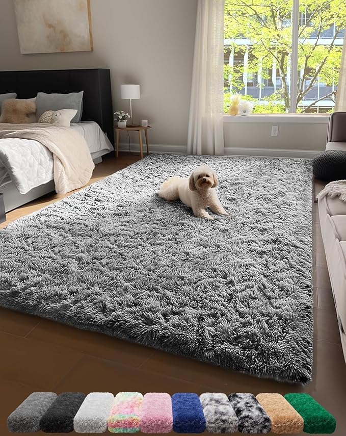Ophanie Upgrade 4x6 Rugs for Bedroom, Grey, Fluffy Shaggy Soft Area Rug, Gray Non-Slip Indoor Floor Carpet for Living Room, Kids Baby Boys Teen Dorm Home Decor Aesthetic, Nursery, Rug