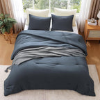 WRENSONGE Full Size Comforter Sets - 3 Pieces Blue Grey Comforter Prewashed Soft Lightweight for All Seasons, Fluffy Down Alternative Comforter Full Size with 2 Pillow Shams