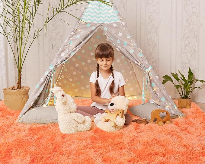 Softlife Orange Area Rug for Living Room, Fluffy Shag Plush 6x9 Rugs for Bedroom Girls Kids, Shaggy Soft Fuzzy Tie Dyed Large Carpet for Dorm Bedside Ultra Cozy Non-Slip Indoor Decor