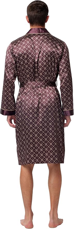 Tony & Candice Men's Satin Robe Lightweight Long Sleeve Silk Kimono Bathrobe with Shorts Set Sleepwear