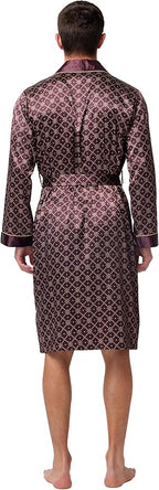 Tony & Candice Men's Satin Robe Lightweight Long Sleeve Silk Kimono Bathrobe with Shorts Set Sleepwear
