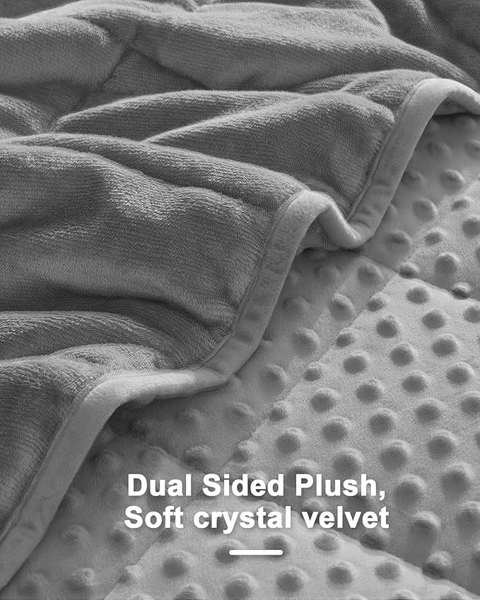Weighted Blanket for Adults Twin Size 15 lbs, Soft Cooling Minky Dot Heavy Breathable Blanket for All-Season, Washable Weighted Throw with Glass Beads, 48 x 72 Inches, Grey