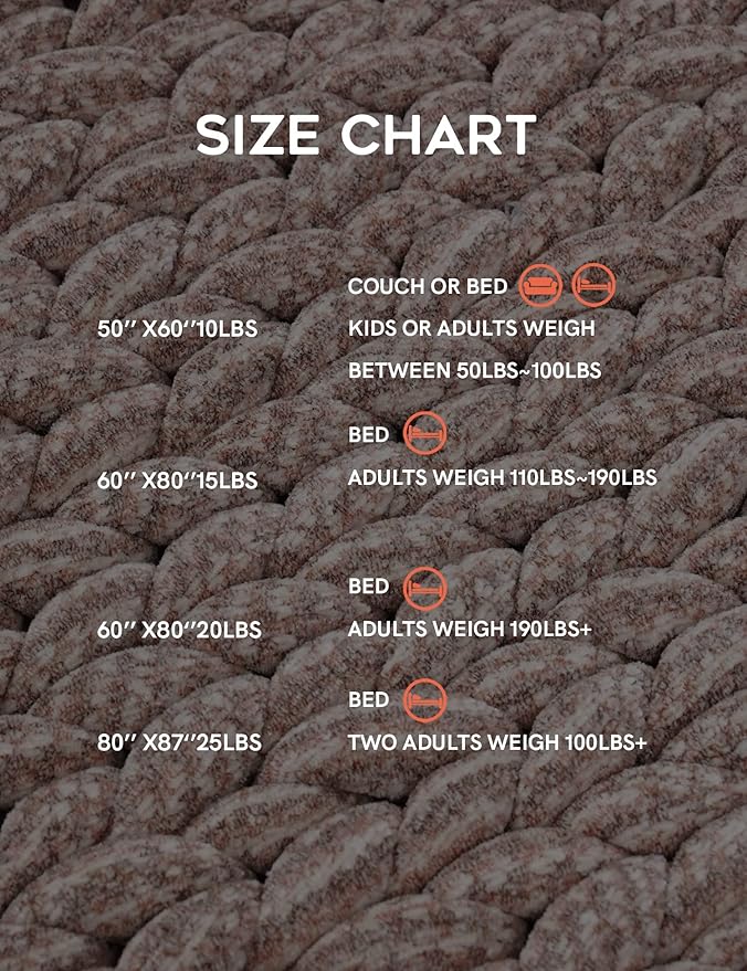YnM Chenille Weighted Blanket, Handmade Chunky Knitted Design, Soft and Cozy, Temperature Regulating and Breathable, Machine Washable Throw for Sleep or Home Decor (Beige, 60x80 Inch, 15lbs)