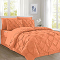 Elegant Comfort 8-Piece Pinch Pleated Comforter Set - All Season Complete Bed in a Bag, Includes 4pc Smart Sheet Set, Bed Skirt, Comforter, Matching Pillowcases and Shams, Full/Queen, Coral