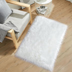 Sheepskin Faux Fur Rug, 2x3 White Fur Rug for Bedroom Small Area Throw Fluffy Fuzzy Carpet for Living Room Luxury Decor Washable Soft Shag Mats for Kids Room Nursery Dorm Bedside