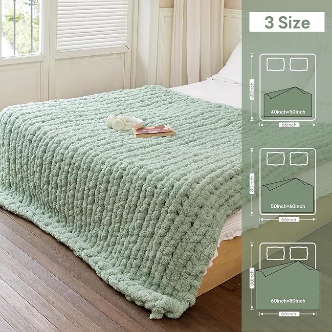Chunky Knit Blanket - Luxury Soft Cozy 60 * 80 Throw Blanket,100% Woven Blanket Rope Knot Throw Blanket for Couch, Sofa, Home Decor, Gift - Machine Washable (Sage Green, 60 * 80)