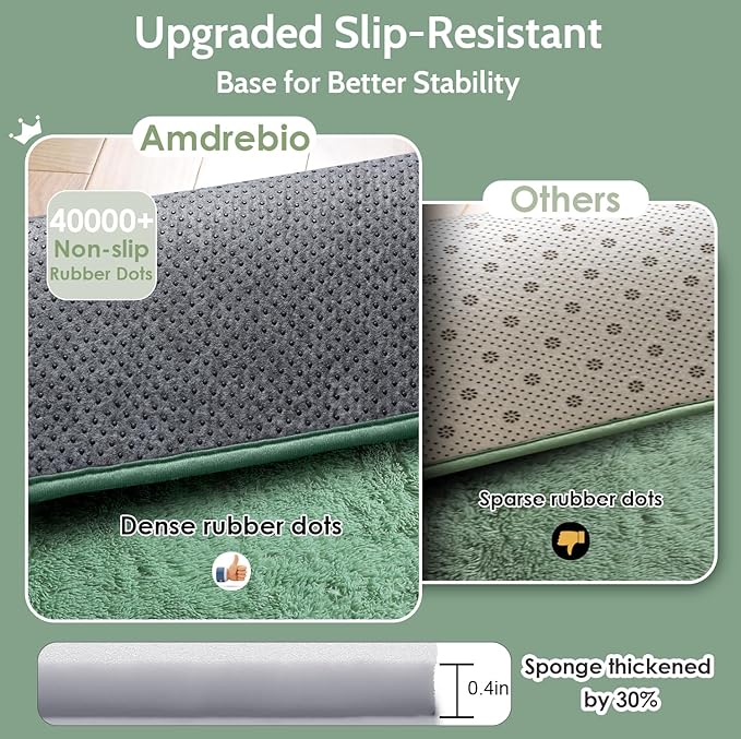 Amdrebio Sage Green Area Rugs for Bedroom Aesthetic, Fluffy Furry Rugs for Nursery, Classroom, Teen Boys, Baby Kids Room Decor, Cute Shaggy Carpet for Living Room Dorm, Fuzzy Plush Light Mint Rug 4x6