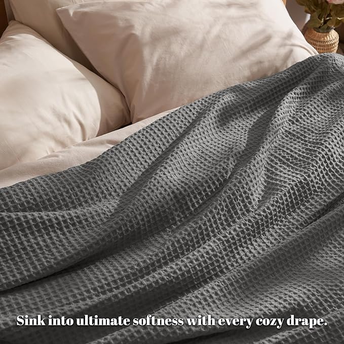 PHF Ultra Soft Waffle Weave Blanket King Size 104"x 90"- Washed Lightweight Breathable Cozy Woven Blanket for Bed - Aesthetic Decor for Couch Bedding Sofa Home Car - Grey