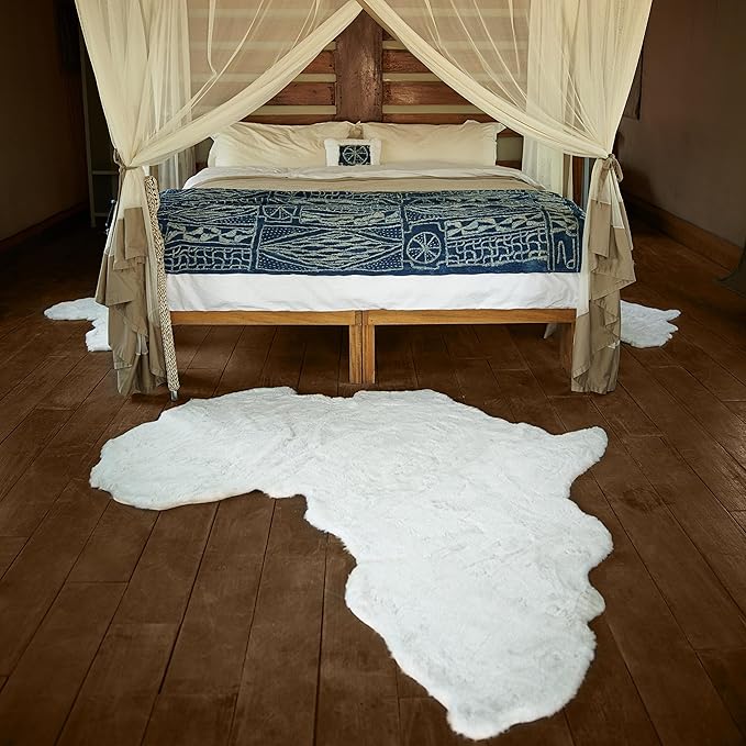 Lith Home African Decor for Home/Faux Rabbit Fur Area Rug Throw/Client Call It Impactful Gift - Soft Plush Luxurious Nursery, Living and Bedroom Floor, Chair Couch Sofa Bed Cover- 6x6 ft (White)