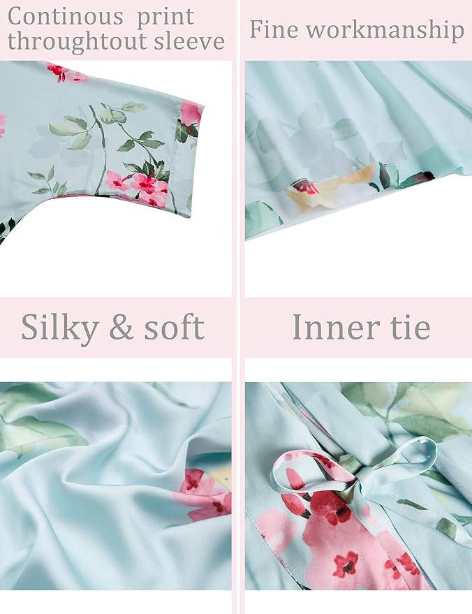 Aensso Long Soft Lightweight Silky Kimonos Robes for Women, Luxury Japanese Floral Womens Kimono Robe