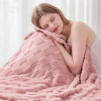 NEWCOSPLAY Super Soft Twin Blanket Pink Premium Silky Flannel Fleece 3D Checkered Lightweight Bed Blanket All Season Use (Pink Checkered, Twin(60"x80"))
