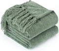 Chenille Throw Blanket for Couch with Tassels,50"X60" Soft Cozy Lightweight Knitted Boho Decorative Blankets for Bed and Sofa,Light Green