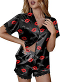 Ekouaer Womens Lace Satin Pajama Set Button Down Pj Shorts Set Bridesmaids Getting Ready Outfits Casual Sleepwear XS-XXL