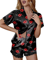 Ekouaer Womens Lace Satin Pajama Set Button Down Pj Shorts Set Bridesmaids Getting Ready Outfits Casual Sleepwear XS-XXL