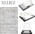 XLUEZ Area Rug 10x14 Living Room Rugs, Machine Washable Vintage Distressed Boho Area Rug Non-Slip Soft Low Pile Large Indoor Rugs for Bedroom Kitchen Dining Room Office(Light Blue,10'x14')