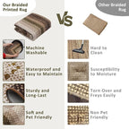 RUGSREAL 9x12 Braided Rug Washable Living Room Rug Modern Braid Printed Large Bedroom Area Rug Non Slip Dining Room Rug with Rubber Backing Farmhouse Accent Carpet for Home Decor Office, Moss/Brown