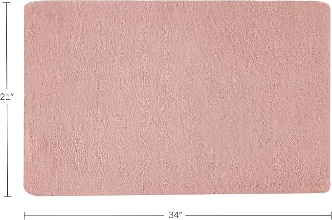Home-Complete Faux Fur Bath Mat – 21x34-Inch Nonslip Jacquard Faux Fur Washable Rug for Bathroom or Kitchen, Mauve