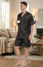 Ekouaer Men Satin Silk Pajamas Set with Pockets Sleepwear Shorts Satin Summer Loungewear 2 Piece Button Down Set S-3XL