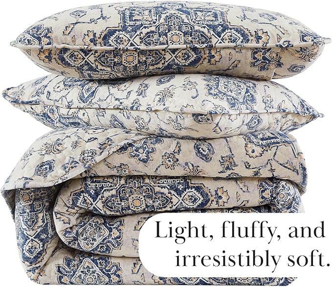Southshore Fine Living, Inc. Persia Collection Oversized King Quilt, 3-Piece Bedding Set with Lightweight Coverlet and 2 Matching Shams, Persian Rug Style Print, California King Bed Spread, Indigo