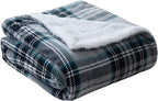 Elegant Comfort Throw Blanket, Reversible Sherpa Flannel, Ultra-Soft, Fuzzy, Cozy and Plush- All Season Lightweight Decorative Throw, 50 x 60 inches, Plaid Design Sherpa Throw, Silver Gray