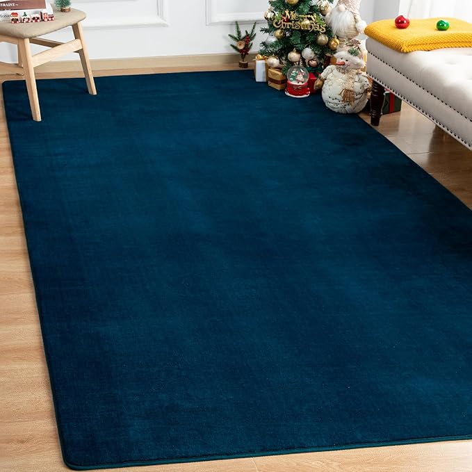 Andecor Soft Area Rug, 4x6 Navy Blue Washable Rugs for Living Room Bedroom, Indoor Fluffy Carpets for Dorm Boys Girls Kids Room Nursery Home Decorations