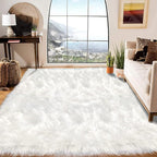 Latepis White Faux Fur Rug 8x10, Faux Fur Sheepskin Rug for Living Room, Fluffy Washable Fuzzy Rugs Carpet for Bedroom, Luxury Room Decor, Rectangle