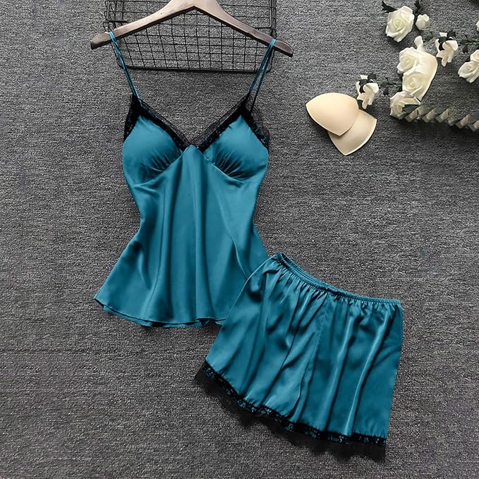 Women's 4pcs Silk Satin Pajamas Set Floral Lace Trim Dress with Robe Lounge Sleepwear Nightdress Novelty Loungewear