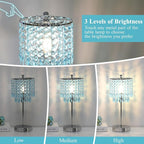 Boncoo Crystal Table Lamp with Touch Control and Dual USB Ports - 3-Way Dimmable Bedside Light with Teal Lamps Shade for Living Room Bedroom, Elegant Home Decor - LED Bulb Included