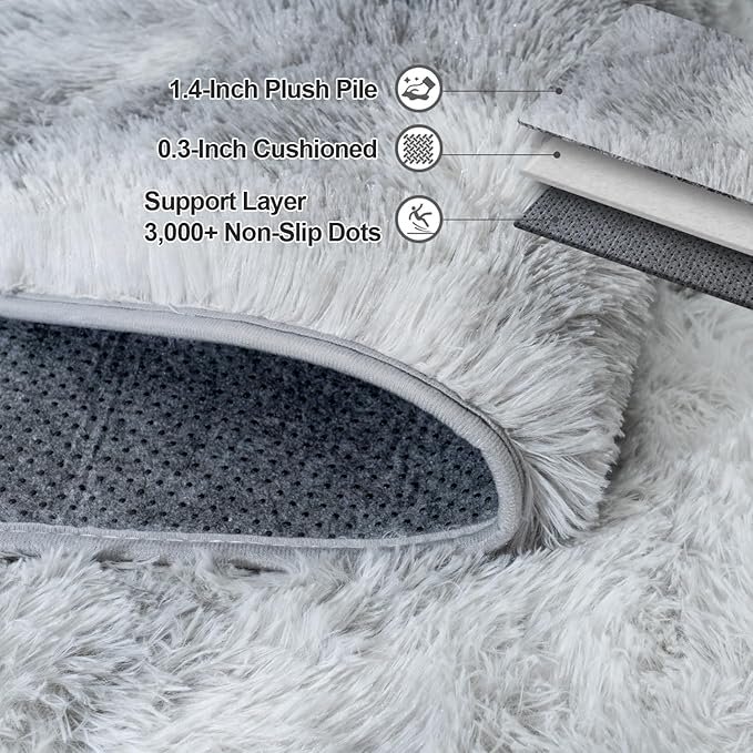 Tie-Dyed Grey Rugs for Bedroom 5x7 ft - Ultra Soft Faux Fur Area Rug - Plush Non-Slip Shaggy Carpet for Living Room, Cozy Fluffy Rug for Kids Boys Girls Dorm Nursery Room, High Pile Floor Carpet