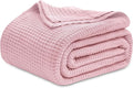 Bedsure Gentlesoft 100% Cotton Blanket Queen Size for Bed - Breathable and Soft for Spring Summer, Thick Cozy Waffle Weave Blanket Gifts for Women, Pink, 90x90 Inches