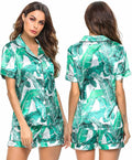 LecGee Womens Silk Satin Pajamas Short Sleeve Loungewear Two-Piece Sleepwear Button-Down Pj Set