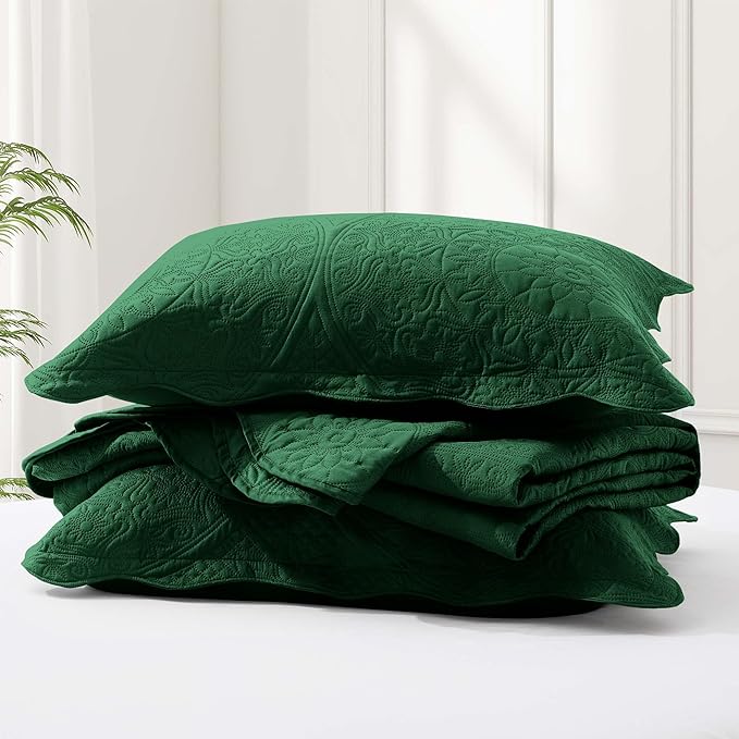 IR Imperial Rooms Twin Quilt Bedding Set Size (68” x 86”) + 1 Pillow Shams (20” x 26” + 2”) - 2 Pcs All Season Lightweight Reversible Microfiber Coverlet Floral Embossed Quilt Bedspread (Emerald)