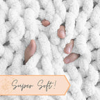 Adyrescia Chunky Knit Blanket Throw | 100% Hand Knit with Jumbo Chenille Yarn (40"x50", Bright White)