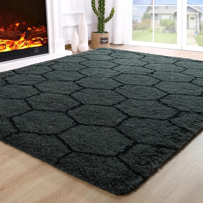 Fluffy 6x9 Area Rugs for Bedroom Living Room,Thick Shag Throw Floor Carpet,Soft Shaggy Bedside Non-Slip Rug Dusk Gery